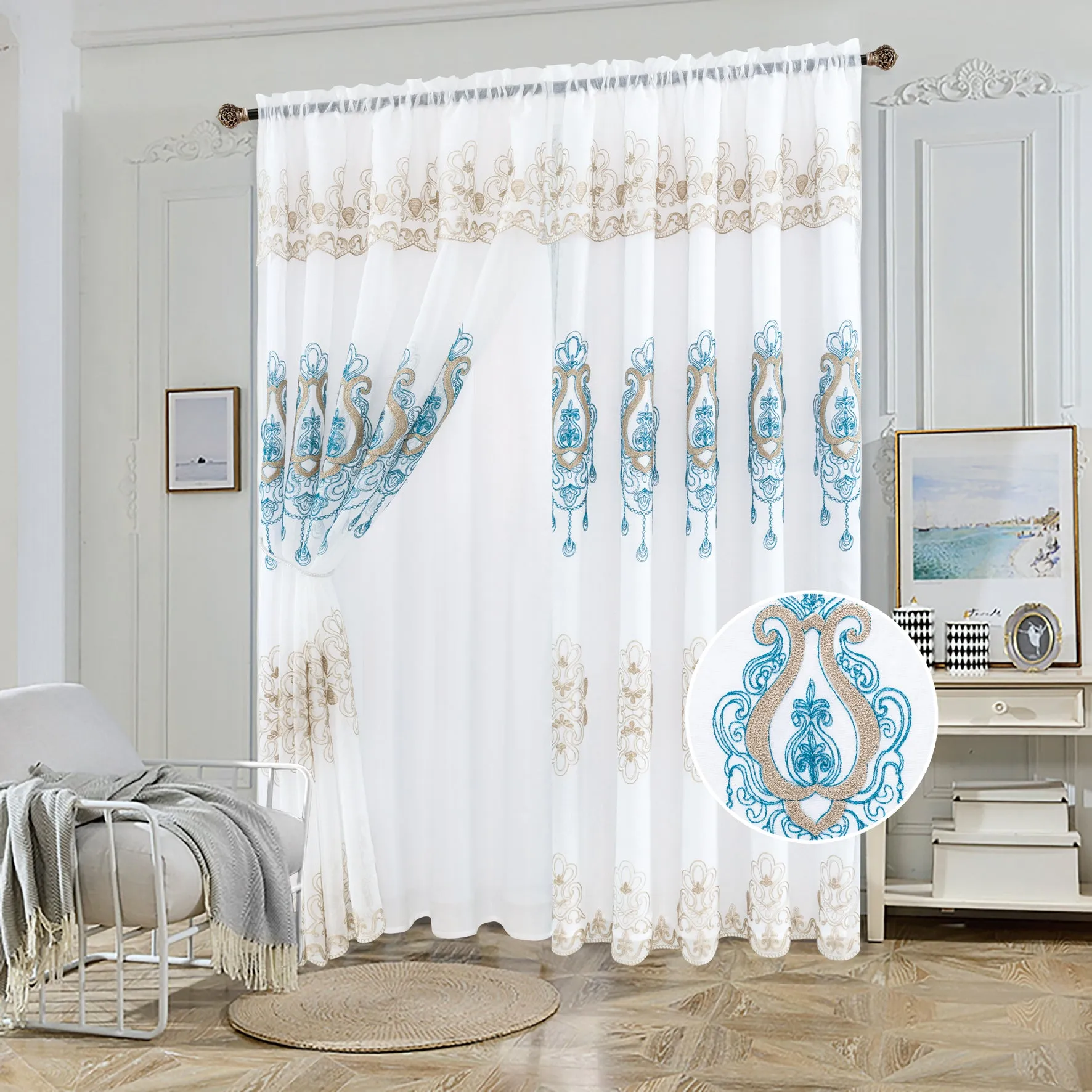 Sheer Voile 2 Layers Rod Pocket Window Curtain Panel, 81062