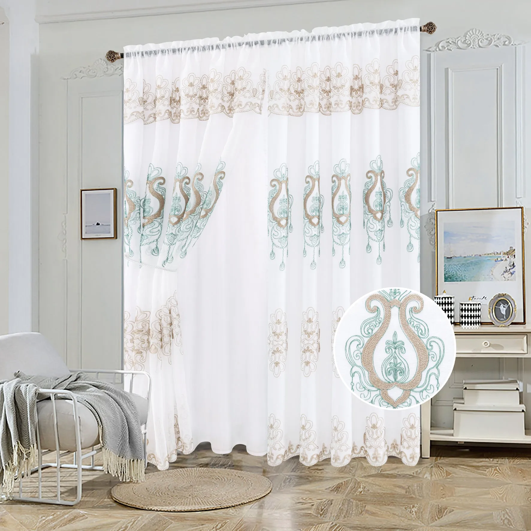 Sheer Voile 2 Layers Rod Pocket Window Curtain Panel, 81062