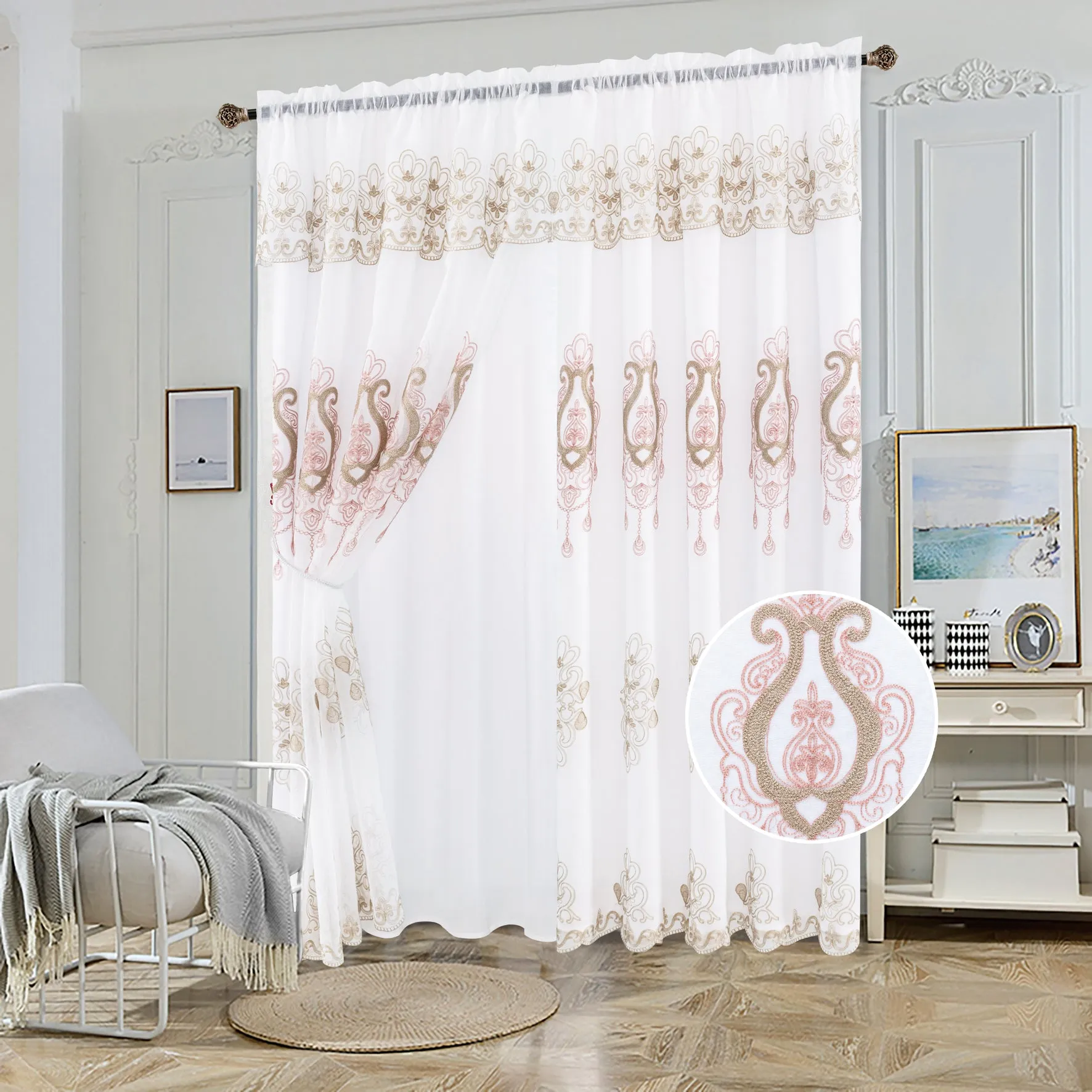 Sheer Voile 2 Layers Rod Pocket Window Curtain Panel, 81062