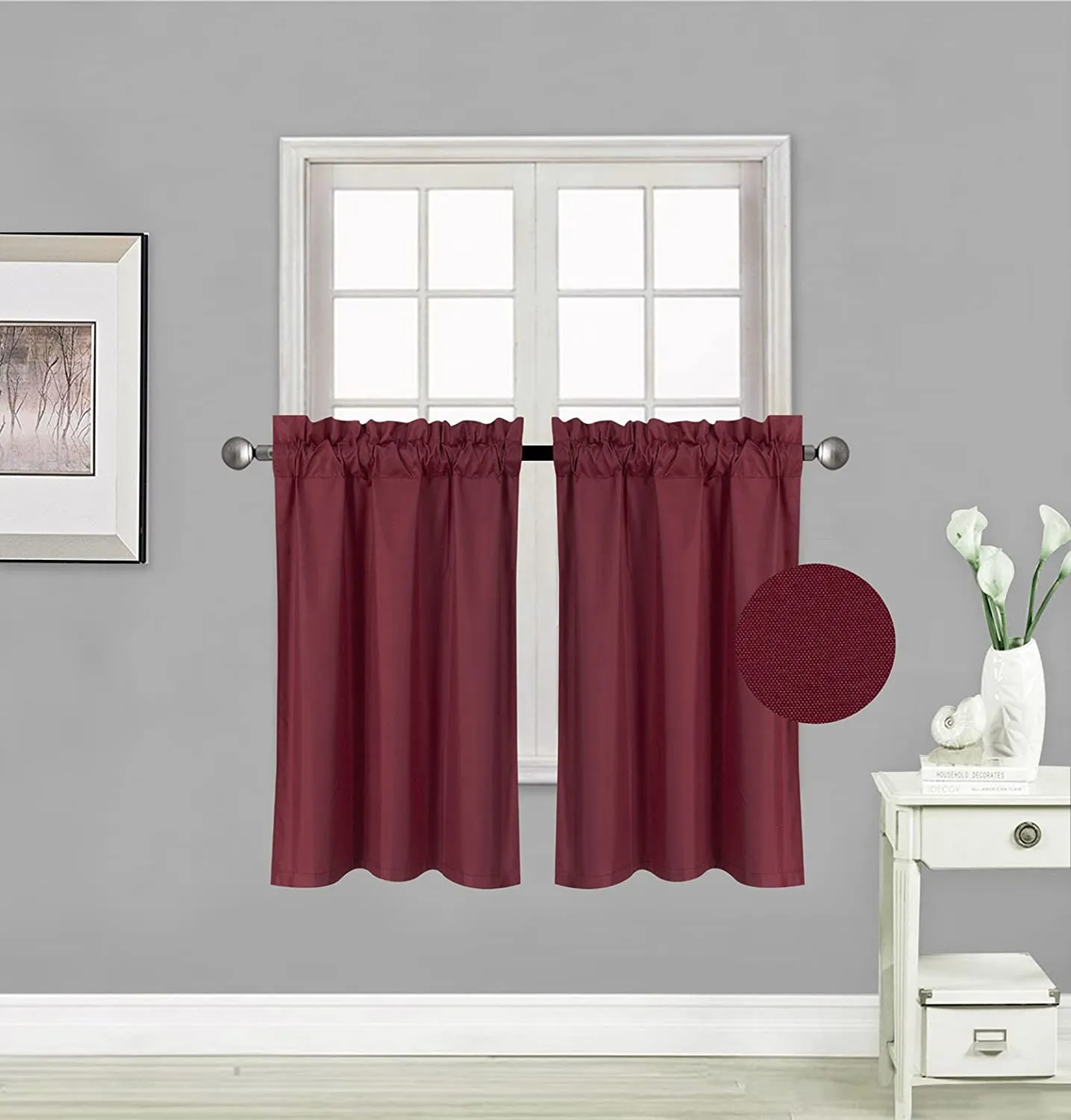 Small Window Treatment Short Curtain Insulated Blackout Drapes Tiers 2 Panels Set