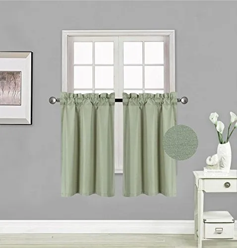 Small Window Treatment Short Curtain Insulated Blackout Drapes Tiers 2 Panels Set