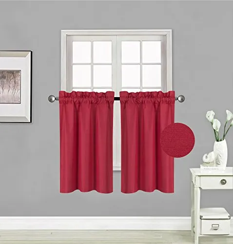 Small Window Treatment Short Curtain Insulated Blackout Drapes Tiers 2 Panels Set