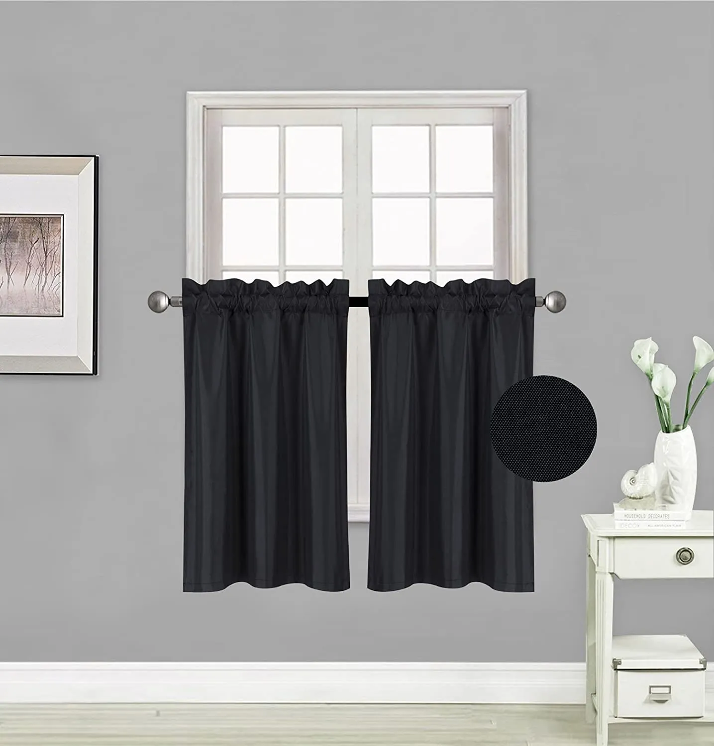 Small Window Treatment Short Curtain Insulated Blackout Drapes Tiers 2 Panels Set