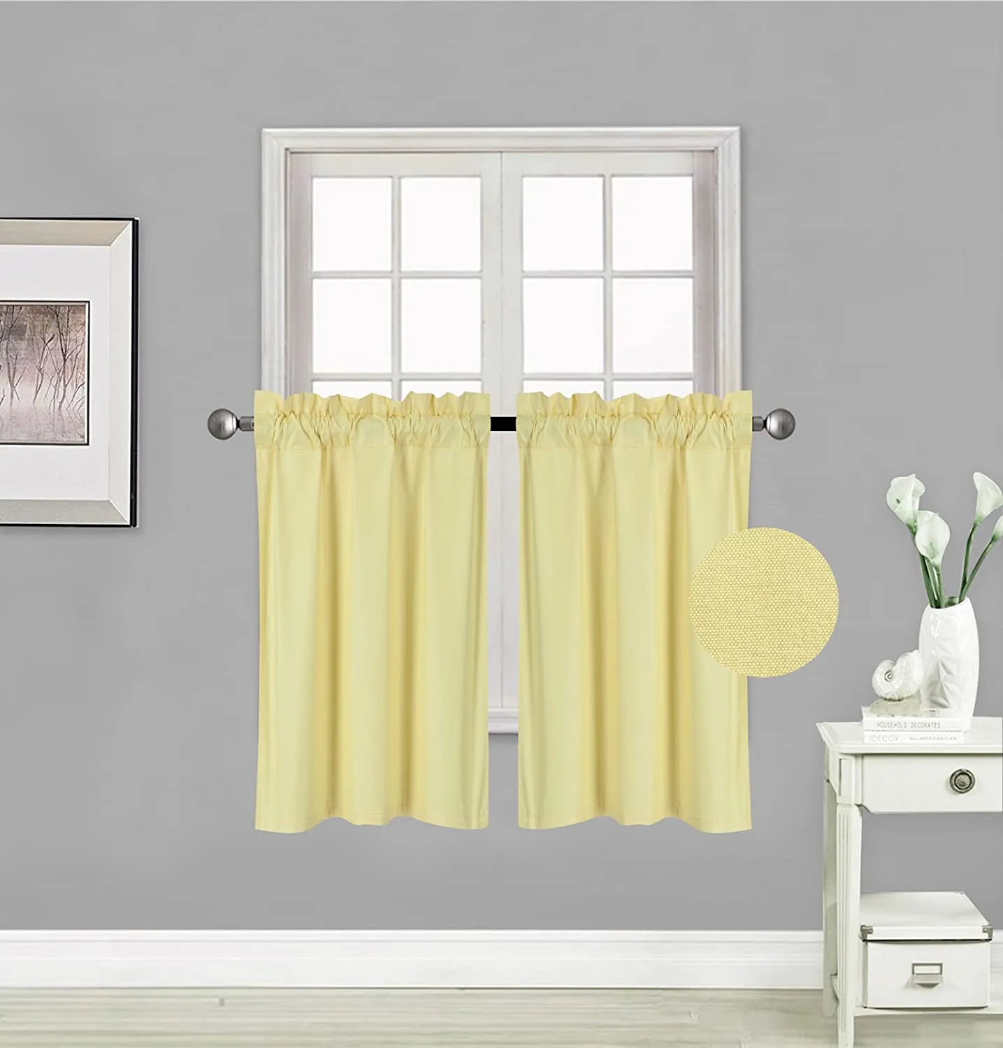 Small Window Treatment Short Curtain Insulated Blackout Drapes Tiers 2 Panels Set