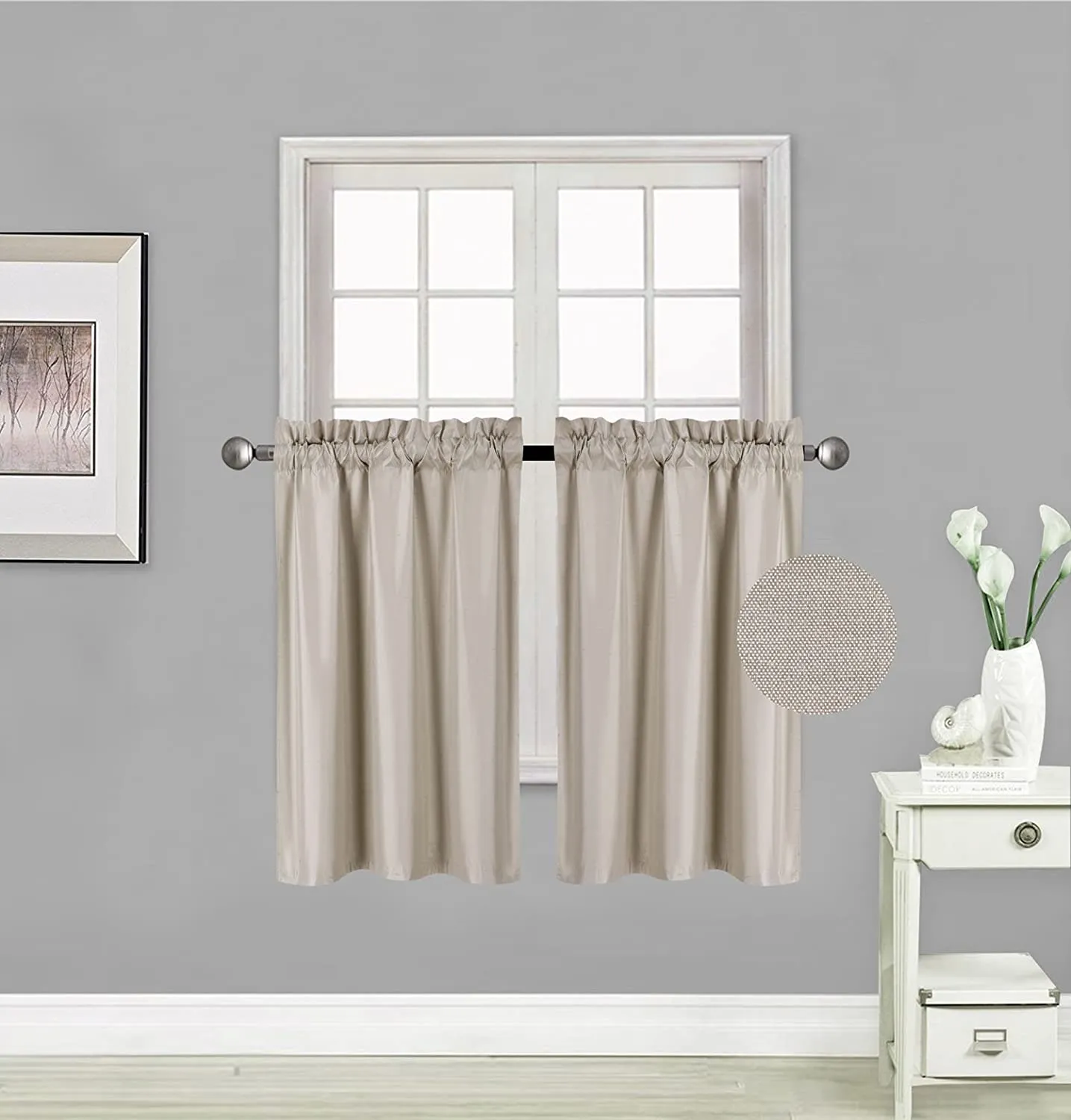 Small Window Treatment Short Curtain Insulated Blackout Drapes Tiers 2 Panels Set