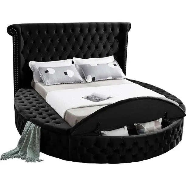 Space Saving and Luxurious Round Black Velvet Bed