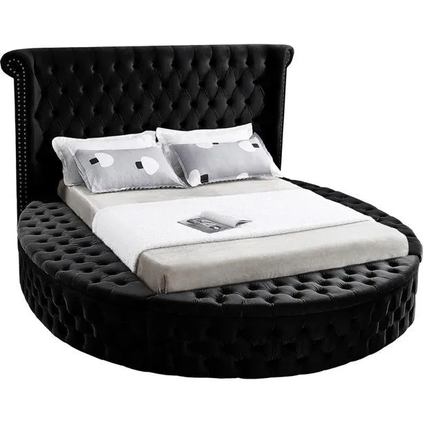 Space Saving and Luxurious Round Black Velvet Bed