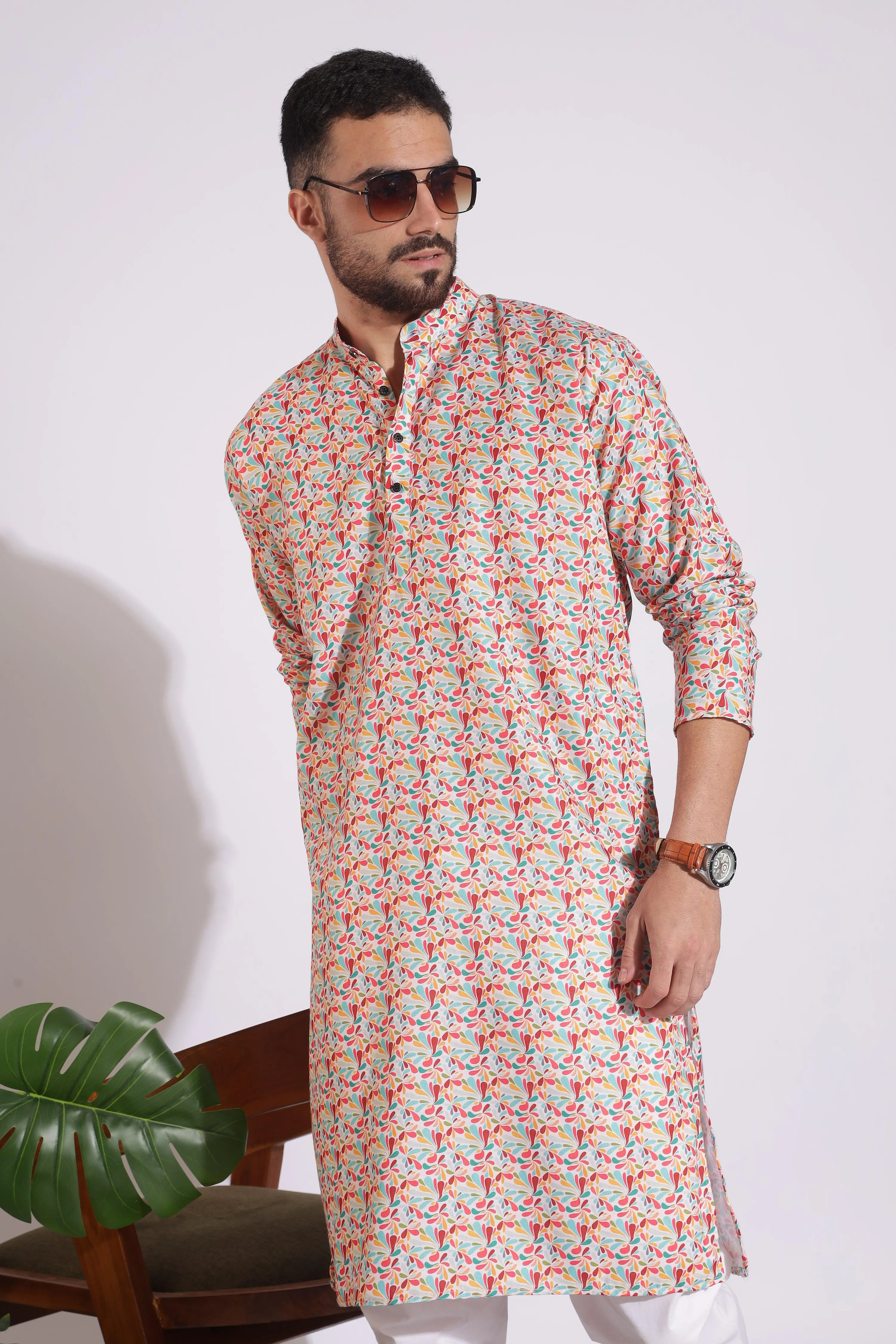 Stylish Print Cotton Multi Color Floral Kurta