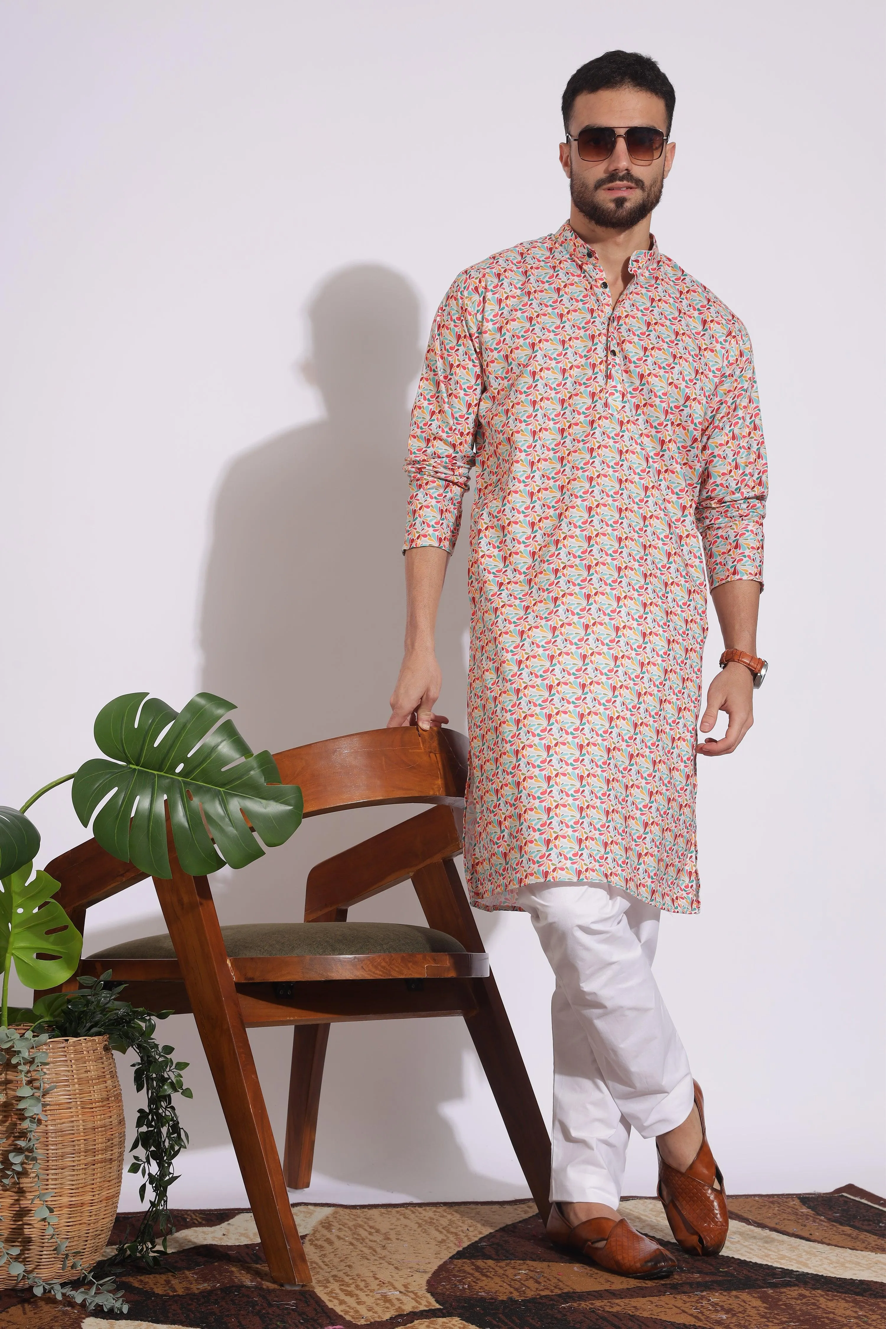 Stylish Print Cotton Multi Color Floral Kurta