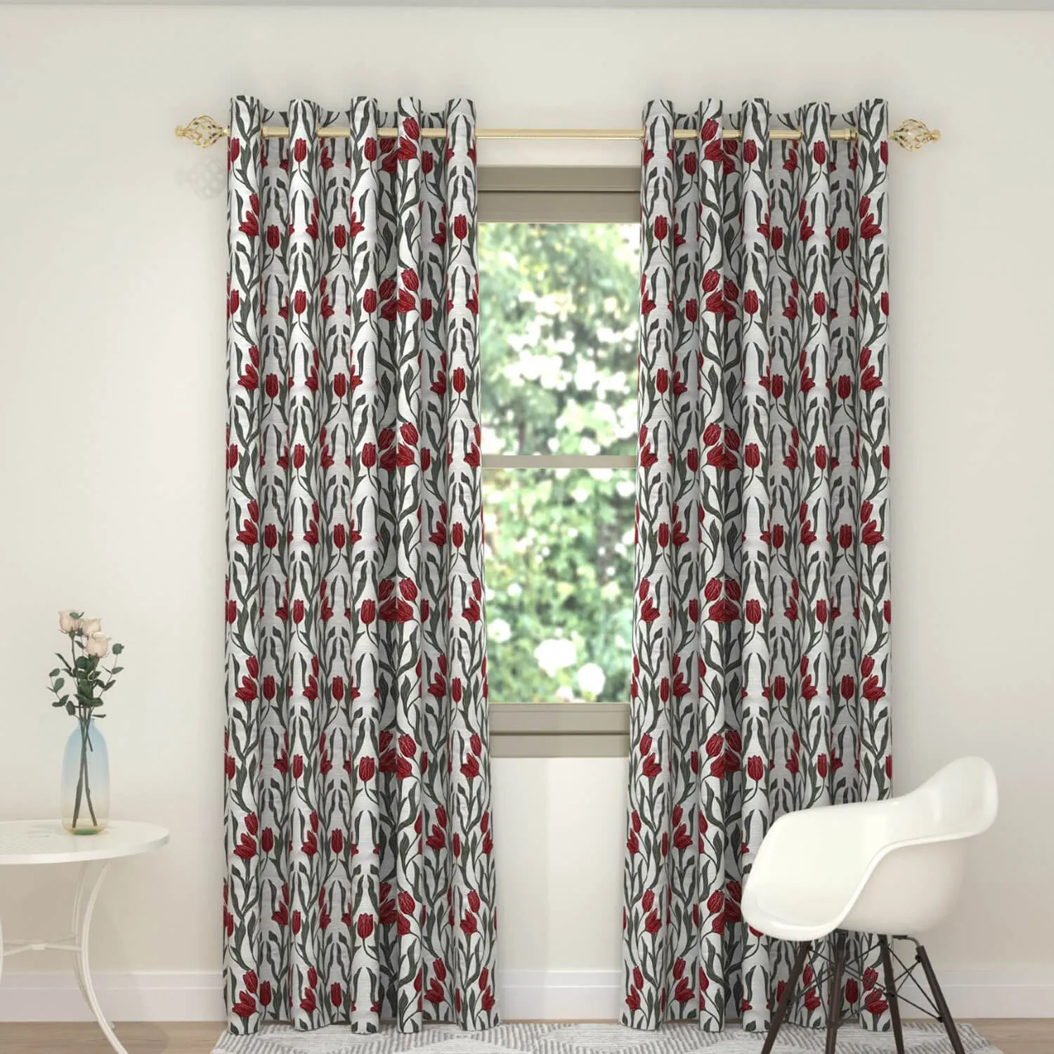 Tulip Interline Readymade Curtain - Red