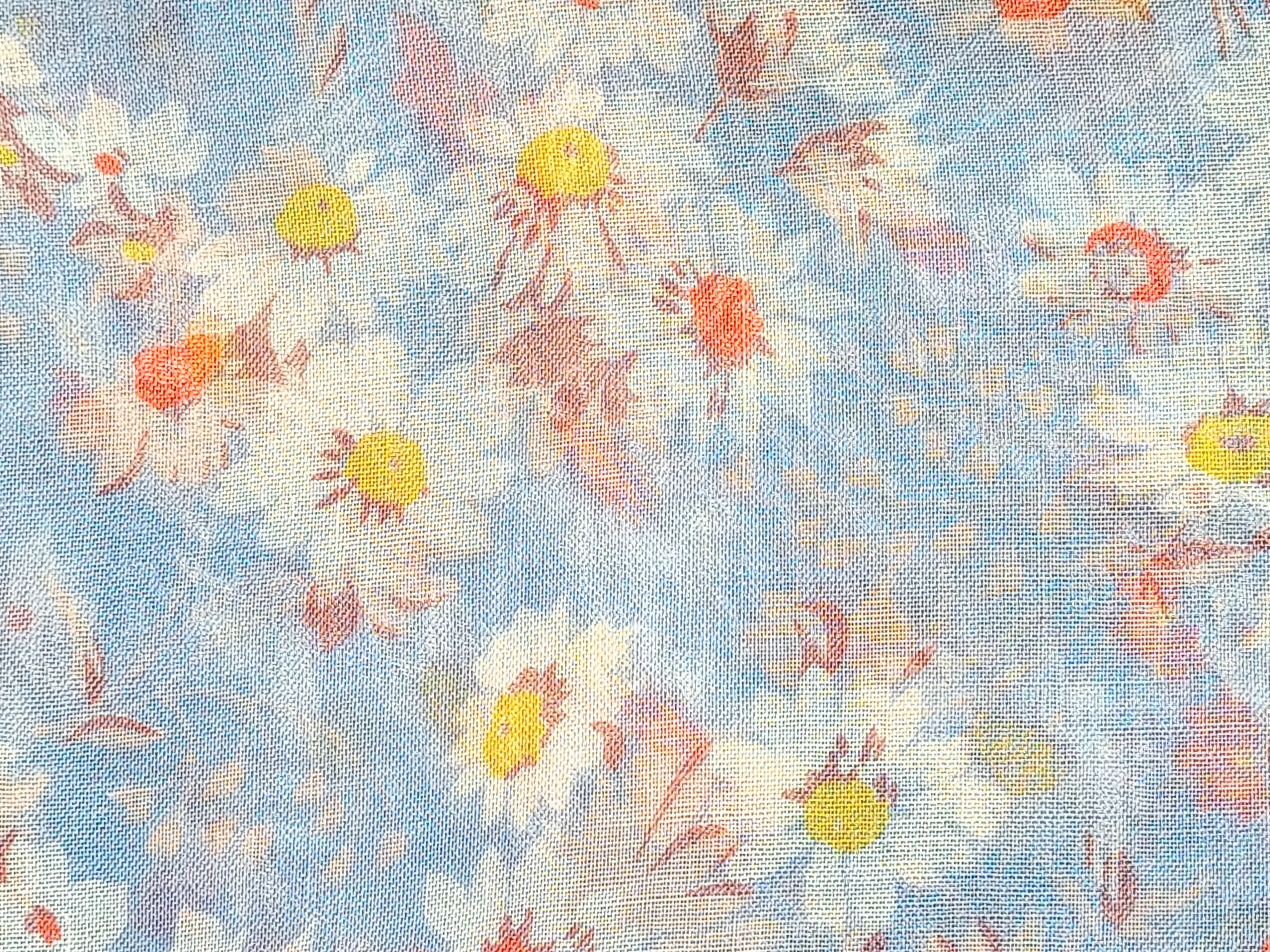 Vintage Fabric - Voile - Floral - Blue Background - Fabric Remnant - VLE310