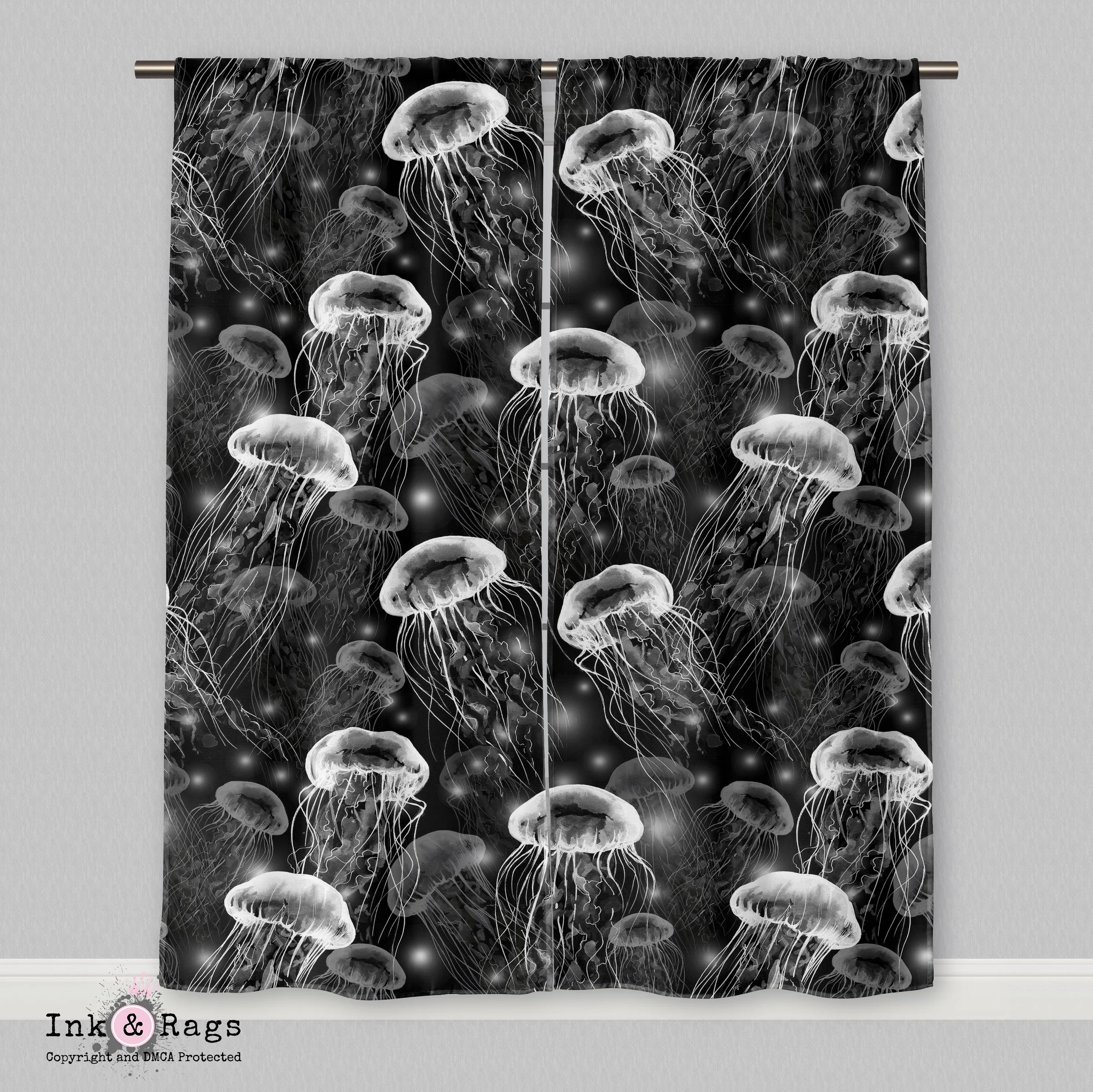 White on Black Jellyfish Curtains