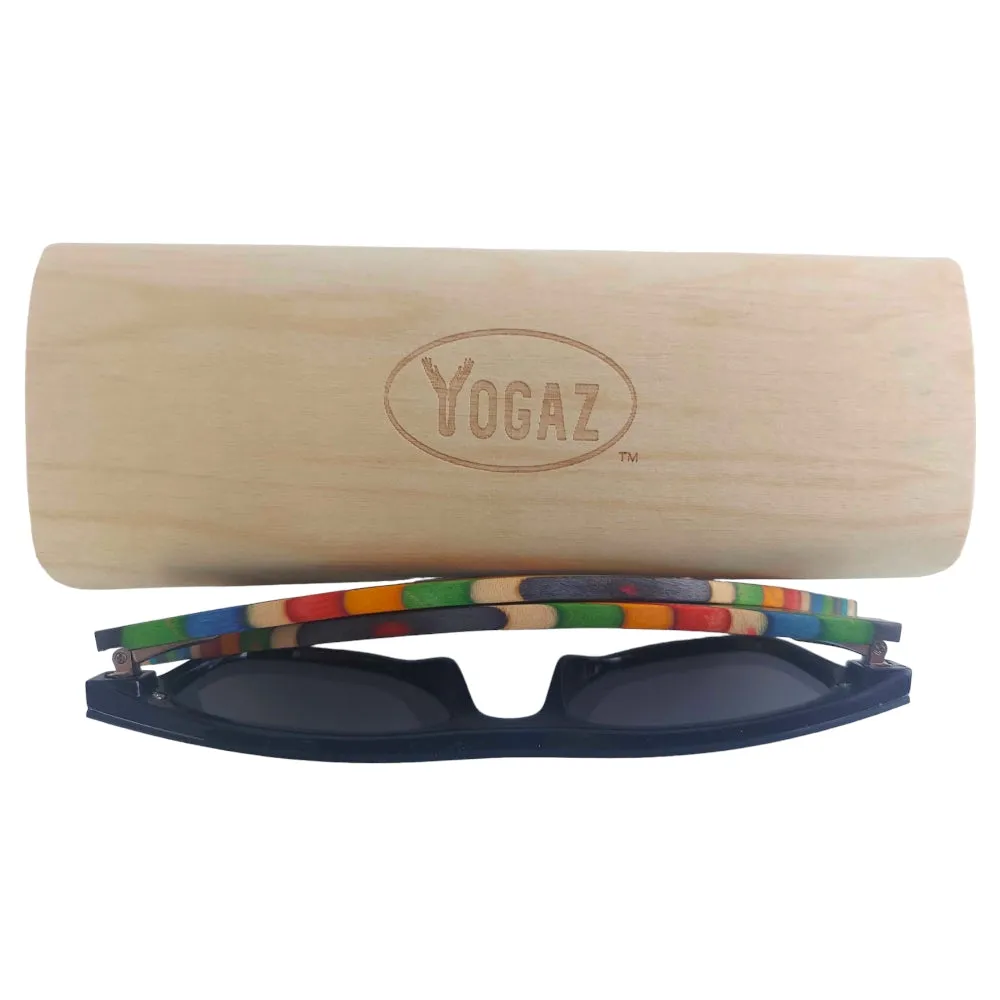 YOGAZ Handcrafted Bamboo Rainbow Stripe Sunglasses with UV400 Polarized Lenses