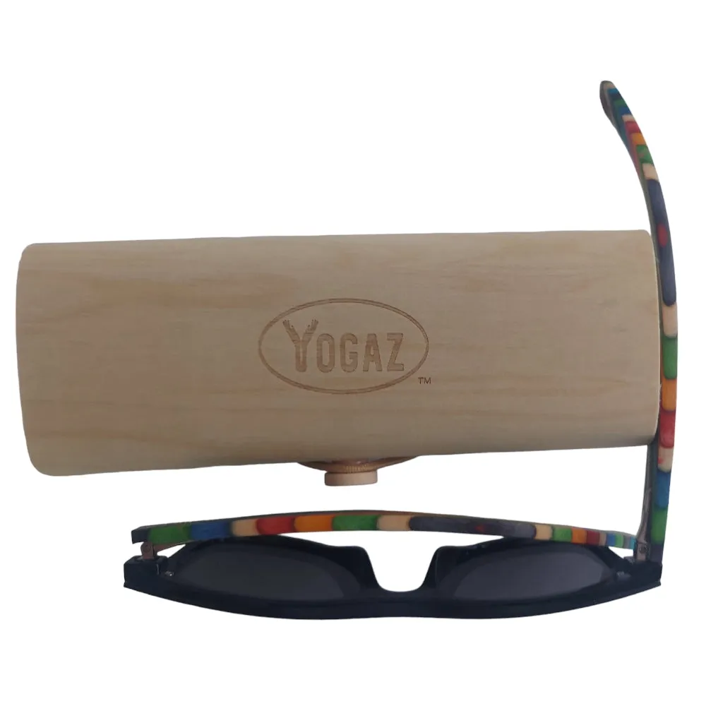 YOGAZ Handcrafted Bamboo Rainbow Stripe Sunglasses with UV400 Polarized Lenses